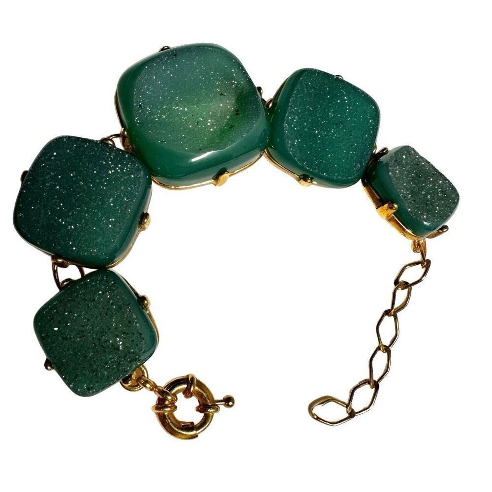 Green druzy gold tone square bracelet